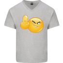 Emoji Middle Finger Flip Funny Offensive Mens V-Neck Cotton T-Shirt Sports Grey
