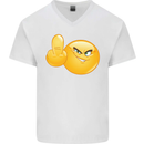 Emoji Middle Finger Flip Funny Offensive Mens V-Neck Cotton T-Shirt White