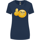 Emoji Middle Finger Flip Funny Offensive Womens Wider Cut T-Shirt Navy Blue