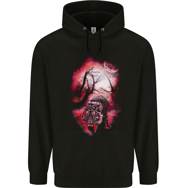 Enchanted Tiger Fantasy Spiritual Mystical Mens 80% Cotton Hoodie Black