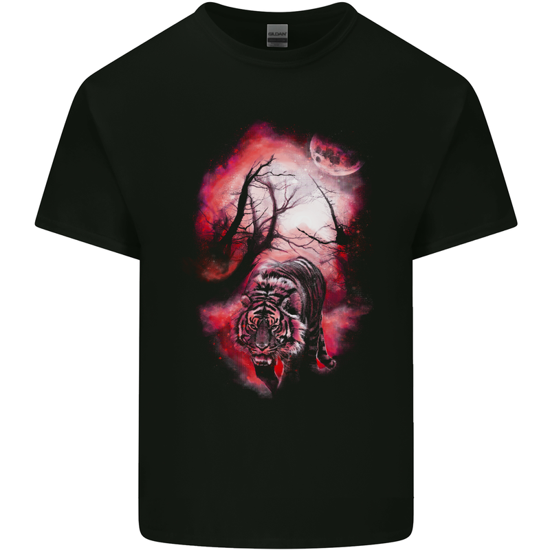 Enchanted Tiger Fantasy Spiritual Mystical Mens Cotton T-Shirt Tee Top Black