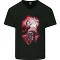Enchanted Tiger Fantasy Spiritual Mystical Mens V-Neck Cotton T-Shirt Black