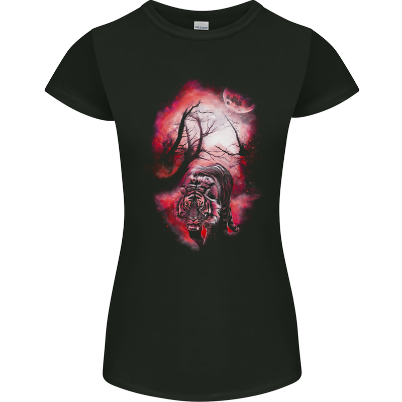 Enchanted Tiger Fantasy Spiritual Mystical Womens Petite Cut T-Shirt Black