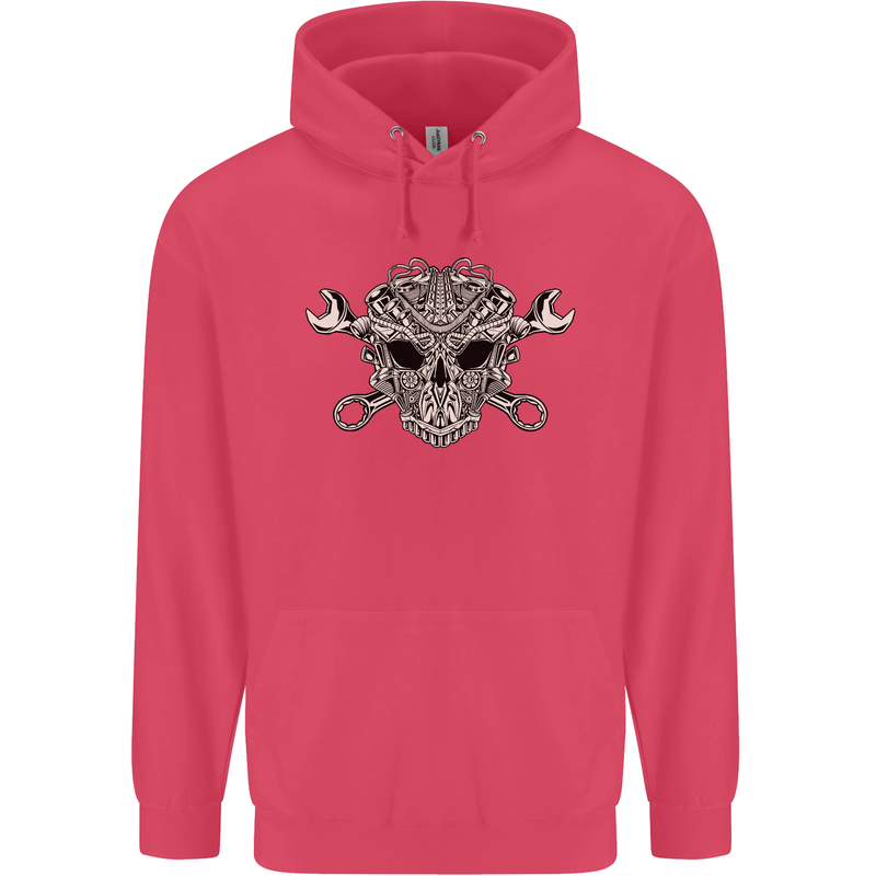 Engine Skull Mechanic Car Biker Motorbike Childrens Kids Hoodie Heliconia