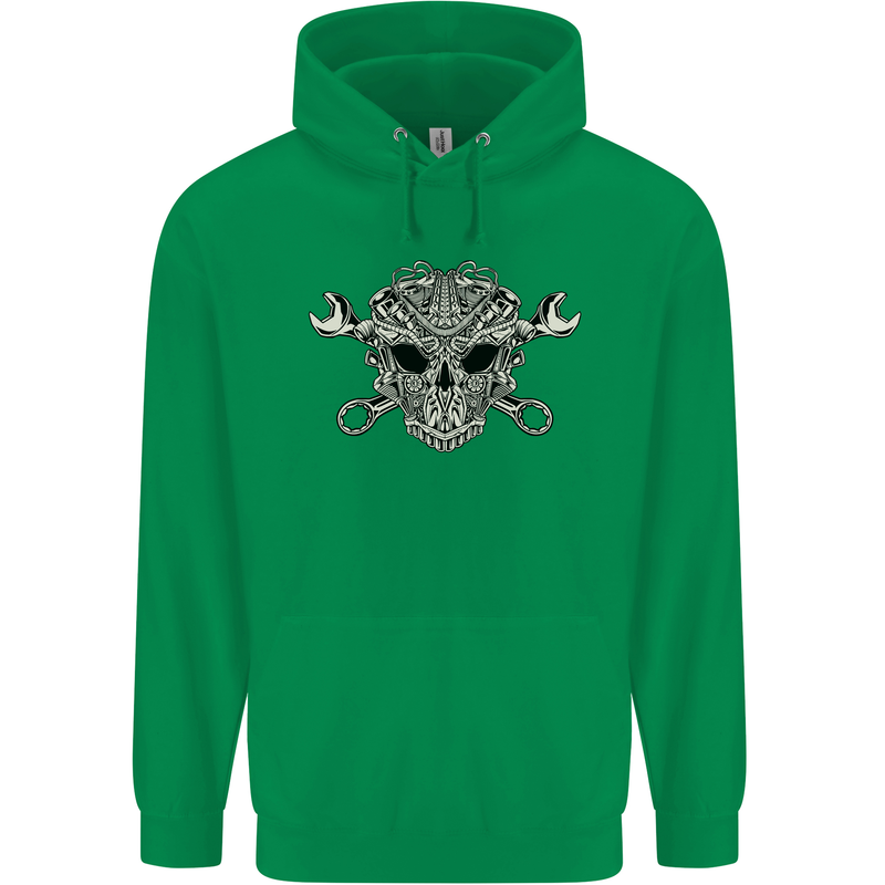 Engine Skull Mechanic Car Biker Motorbike Childrens Kids Hoodie Irish Green