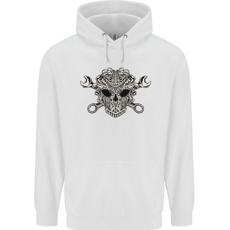 Engine Skull Mechanic Car Biker Motorbike Childrens Kids Hoodie White