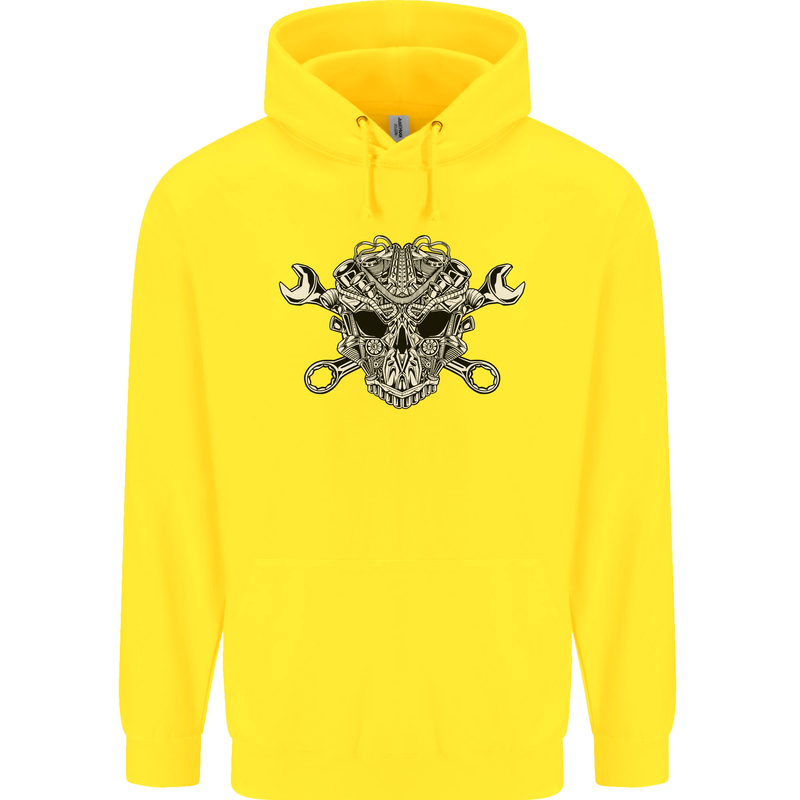 Engine Skull Mechanic Car Biker Motorbike Childrens Kids Hoodie Yellow