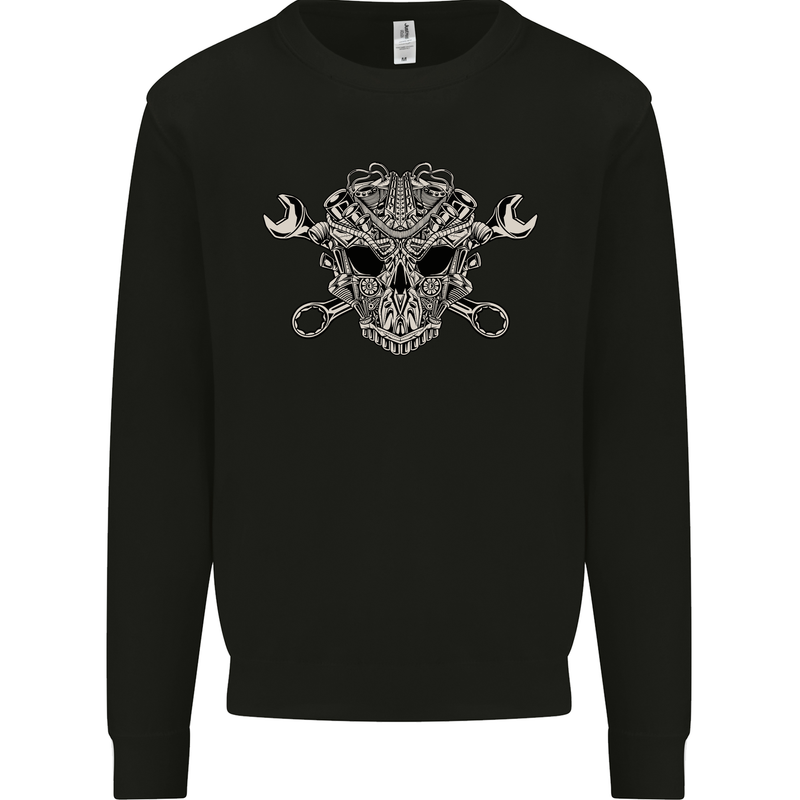 Engine Skull Mechanic Car Biker Motorbike Kids Sweatshirt Jumper Black