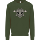 Engine Skull Mechanic Car Biker Motorbike Kids Sweatshirt Jumper Forest Green