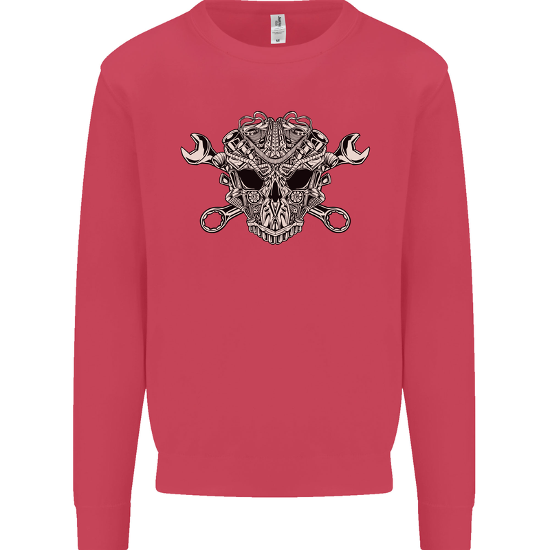 Engine Skull Mechanic Car Biker Motorbike Kids Sweatshirt Jumper Heliconia