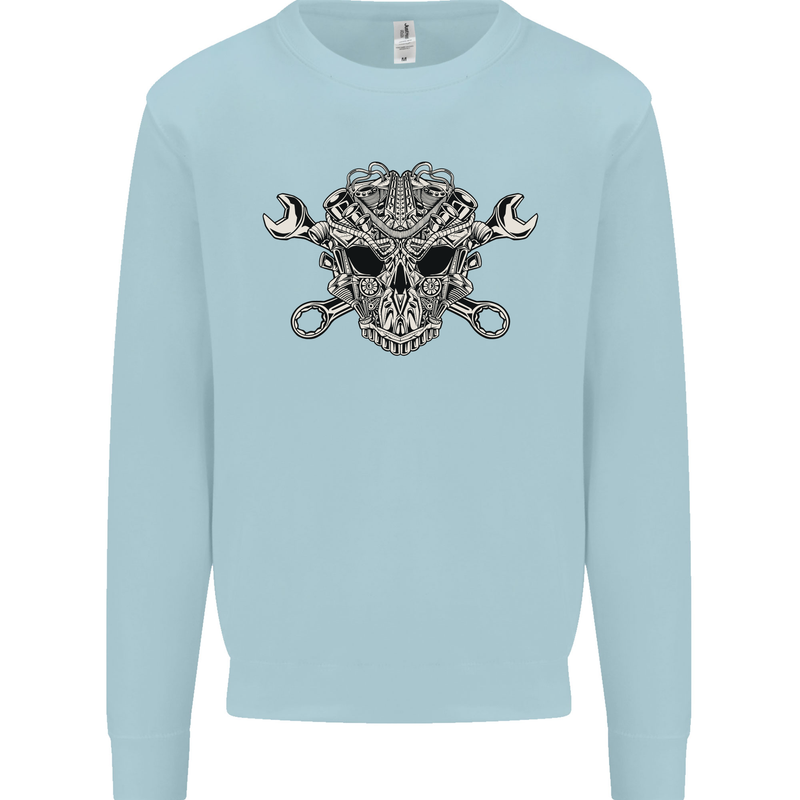 Engine Skull Mechanic Car Biker Motorbike Kids Sweatshirt Jumper Light Blue