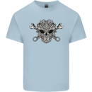 Engine Skull Mechanic Car Biker Motorbike Kids T-Shirt Childrens Light Blue