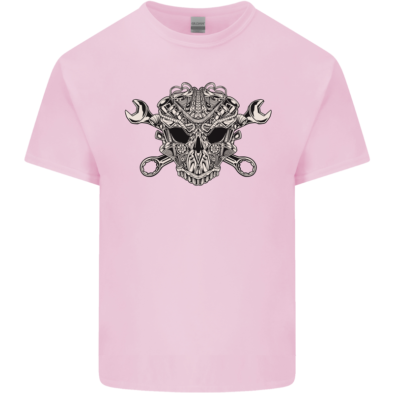 Engine Skull Mechanic Car Biker Motorbike Kids T-Shirt Childrens Light Pink