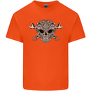 Engine Skull Mechanic Car Biker Motorbike Kids T-Shirt Childrens Orange