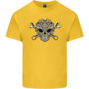 Engine Skull Mechanic Car Biker Motorbike Kids T-Shirt Childrens Yellow