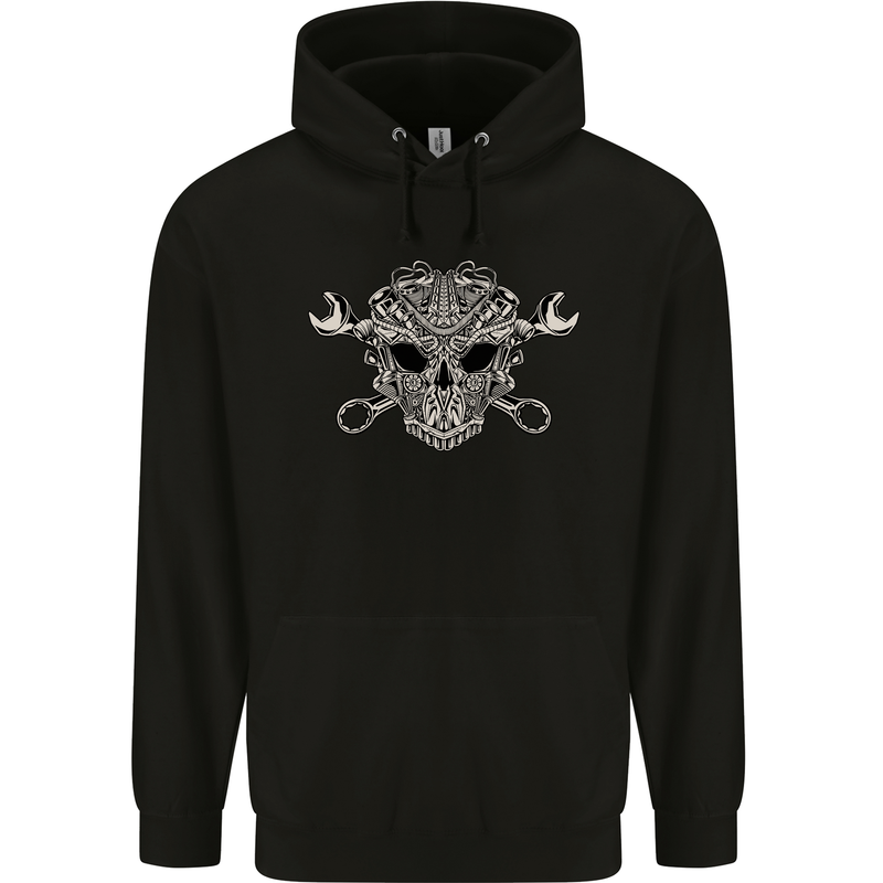 Engine Skull Mechanic Car Biker Motorbike Mens 80% Cotton Hoodie Black