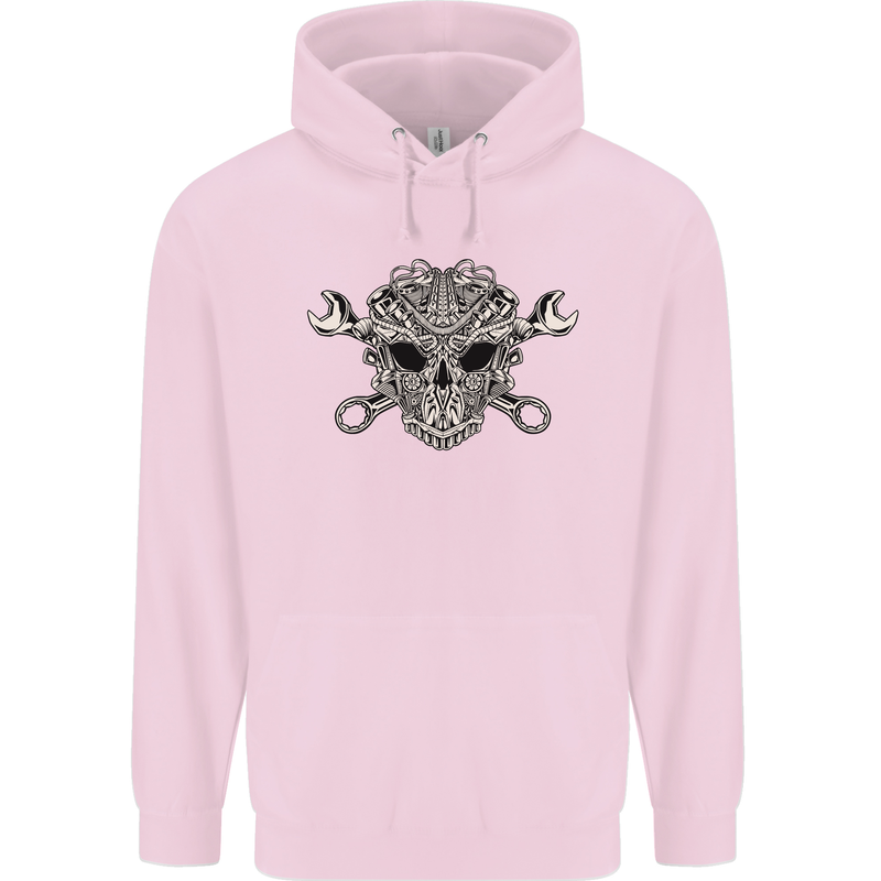 Engine Skull Mechanic Car Biker Motorbike Mens 80% Cotton Hoodie Light Pink