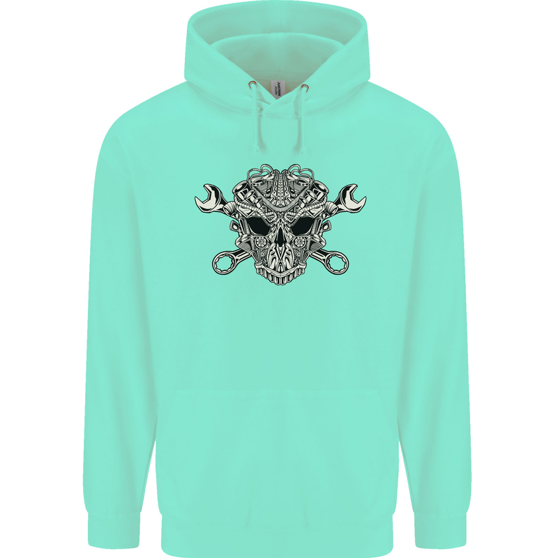 Engine Skull Mechanic Car Biker Motorbike Mens 80% Cotton Hoodie Peppermint