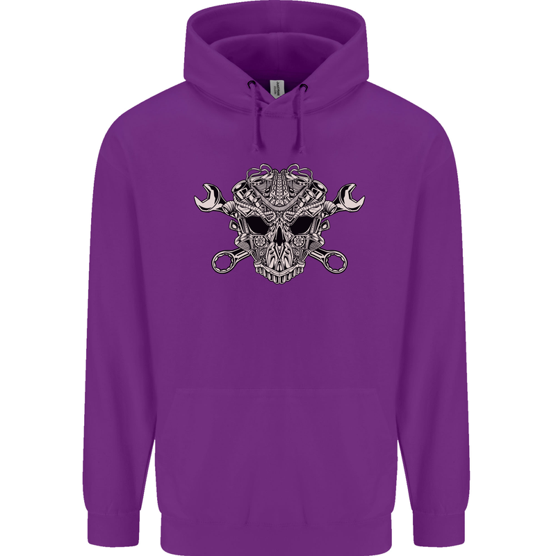 Engine Skull Mechanic Car Biker Motorbike Mens 80% Cotton Hoodie Purple