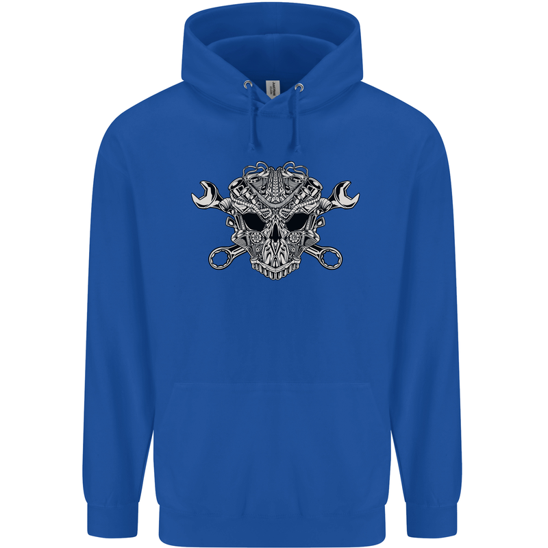 Engine Skull Mechanic Car Biker Motorbike Mens 80% Cotton Hoodie Royal Blue
