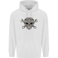 Engine Skull Mechanic Car Biker Motorbike Mens 80% Cotton Hoodie White