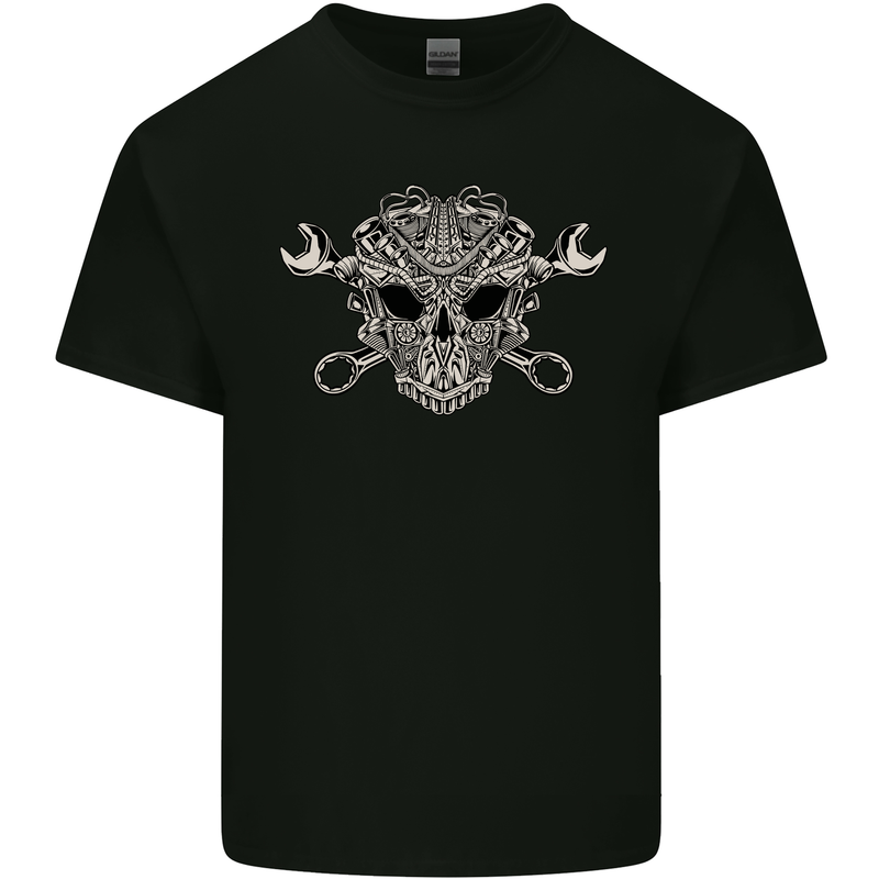 Engine Skull Mechanic Car Biker Motorbike Mens Cotton T-Shirt Tee Top Black