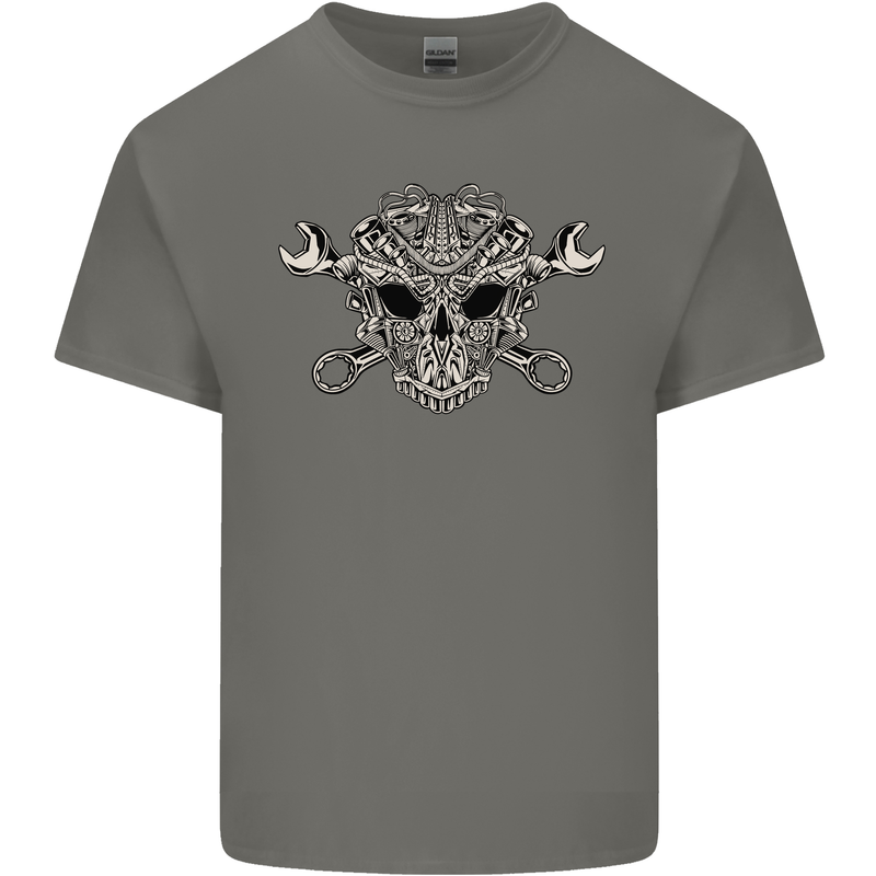 Engine Skull Mechanic Car Biker Motorbike Mens Cotton T-Shirt Tee Top Charcoal