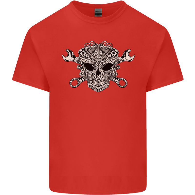 Engine Skull Mechanic Car Biker Motorbike Mens Cotton T-Shirt Tee Top Red