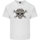 Engine Skull Mechanic Car Biker Motorbike Mens Cotton T-Shirt Tee Top White