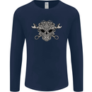 Engine Skull Mechanic Car Biker Motorbike Mens Long Sleeve T-Shirt Navy Blue