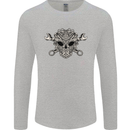 Engine Skull Mechanic Car Biker Motorbike Mens Long Sleeve T-Shirt Sports Grey