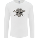 Engine Skull Mechanic Car Biker Motorbike Mens Long Sleeve T-Shirt White