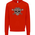 Engine Skull Mechanic Car Biker Motorbike Mens Sweatshirt Jumper Bright Red