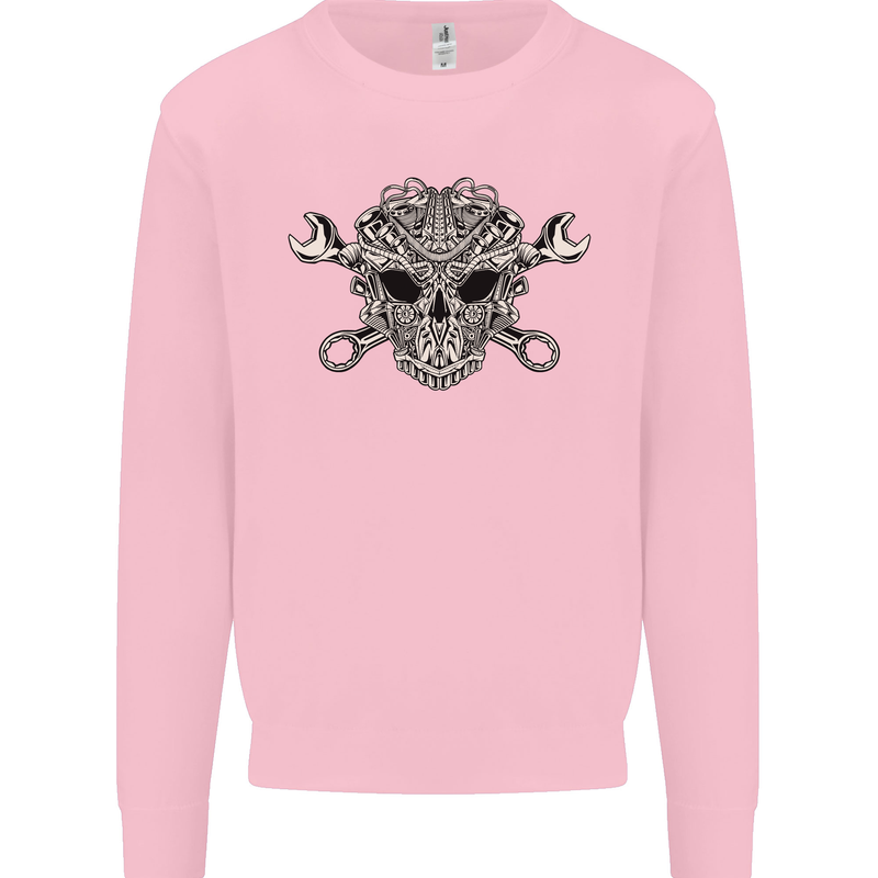 Engine Skull Mechanic Car Biker Motorbike Mens Sweatshirt Jumper Light Pink
