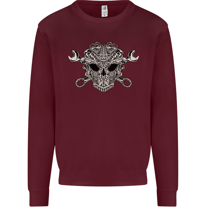 Engine Skull Mechanic Car Biker Motorbike Mens Sweatshirt Jumper Maroon