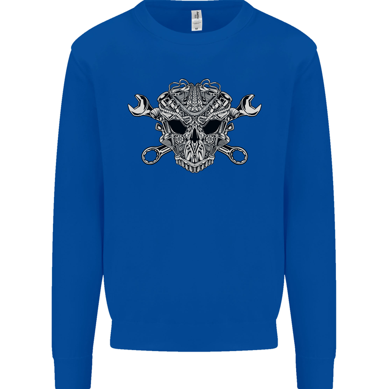 Engine Skull Mechanic Car Biker Motorbike Mens Sweatshirt Jumper Royal Blue