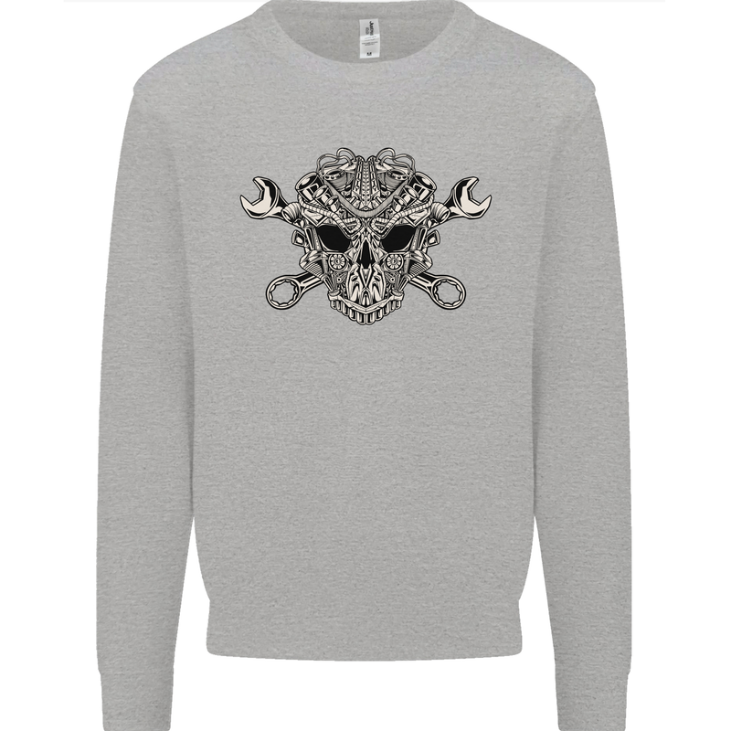 Engine Skull Mechanic Car Biker Motorbike Mens Sweatshirt Jumper Sports Grey