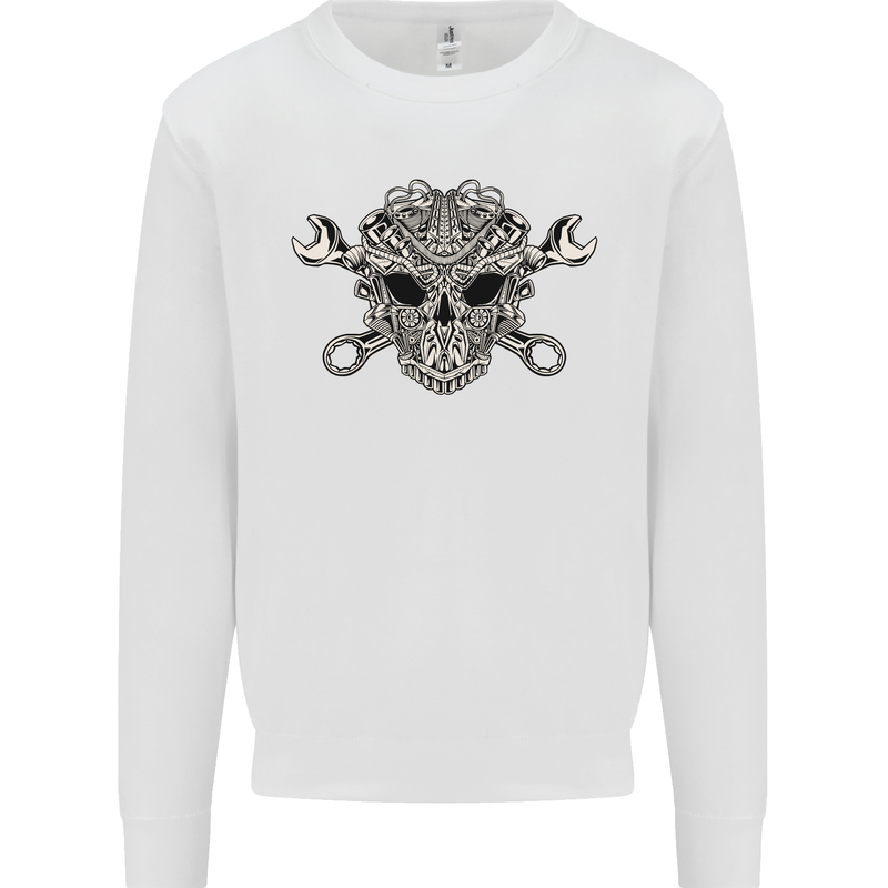 Engine Skull Mechanic Car Biker Motorbike Mens Sweatshirt Jumper White