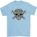 Engine Skull Mechanic Car Biker Motorbike Mens T-Shirt 100% Cotton Light Blue
