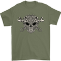 Engine Skull Mechanic Car Biker Motorbike Mens T-Shirt 100% Cotton Military Green