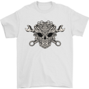 Engine Skull Mechanic Car Biker Motorbike Mens T-Shirt 100% Cotton White