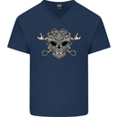 Engine Skull Mechanic Car Biker Motorbike Mens V-Neck Cotton T-Shirt Navy Blue