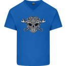 Engine Skull Mechanic Car Biker Motorbike Mens V-Neck Cotton T-Shirt Royal Blue