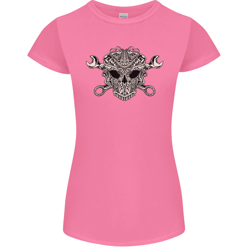 Engine Skull Mechanic Car Biker Motorbike Womens Petite Cut T-Shirt Azalea