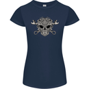 Engine Skull Mechanic Car Biker Motorbike Womens Petite Cut T-Shirt Navy Blue