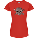 Engine Skull Mechanic Car Biker Motorbike Womens Petite Cut T-Shirt Red