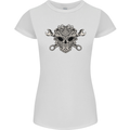Engine Skull Mechanic Car Biker Motorbike Womens Petite Cut T-Shirt White