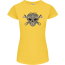 Engine Skull Mechanic Car Biker Motorbike Womens Petite Cut T-Shirt Yellow