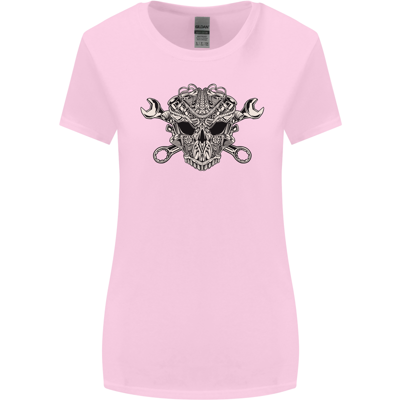 Engine Skull Mechanic Car Biker Motorbike Womens Wider Cut T-Shirt Light Pink