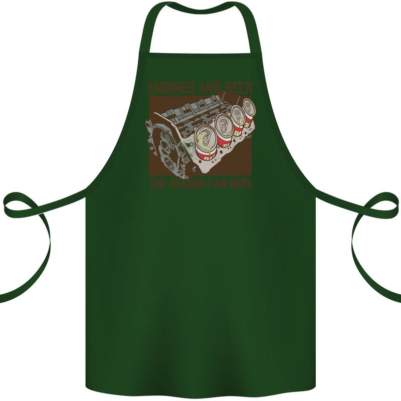 Engines & Beer Cars Hot Rod Mechanic Funny Cotton Apron 100% Organic Forest Green